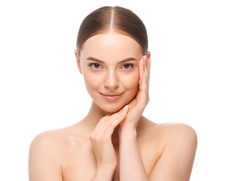 Woman gently resting her hands against her face